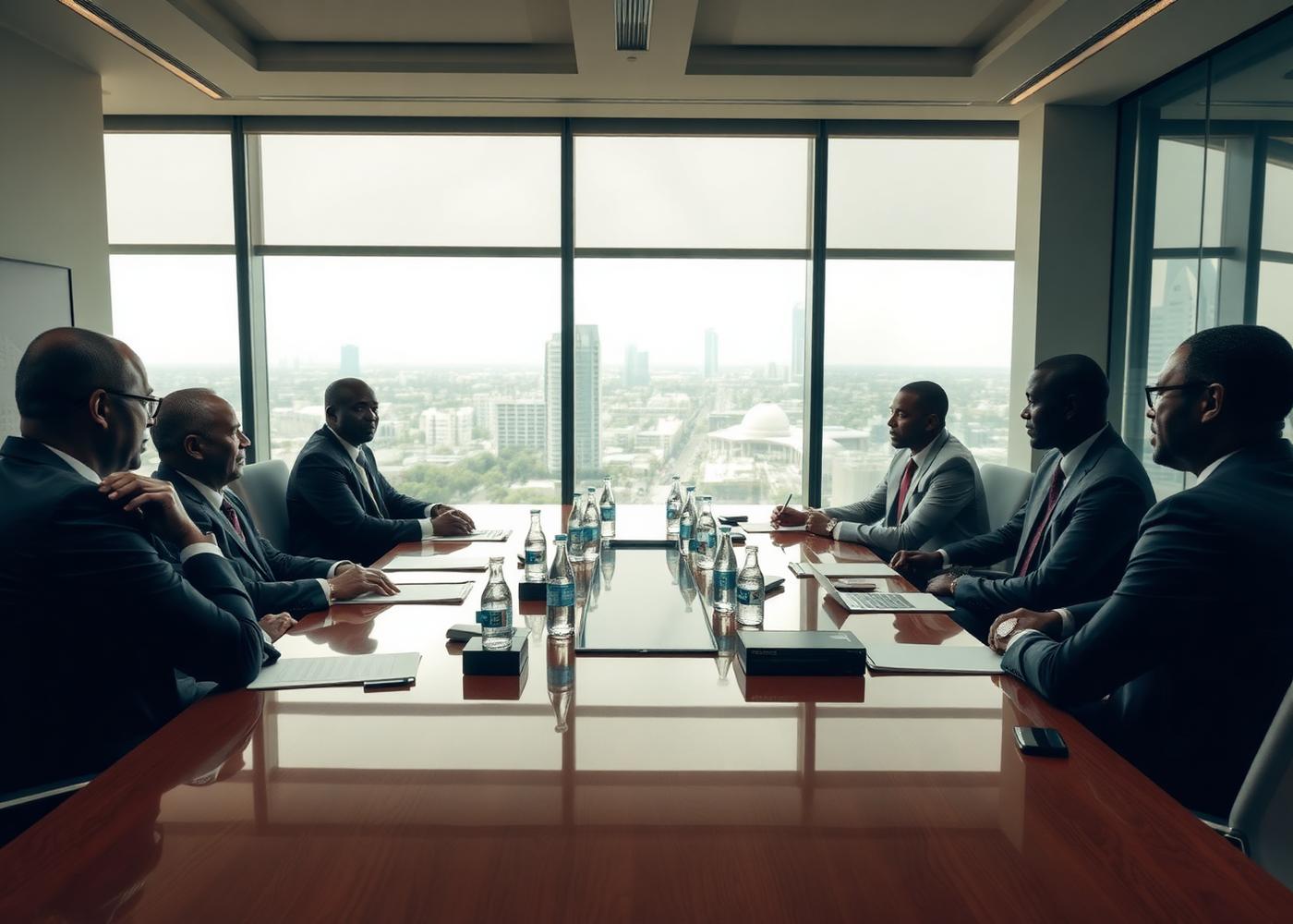 Government and business leaders in a boardroom in an African city